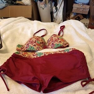 Women Burgundy Bikini Set Size 10 44L By Rae